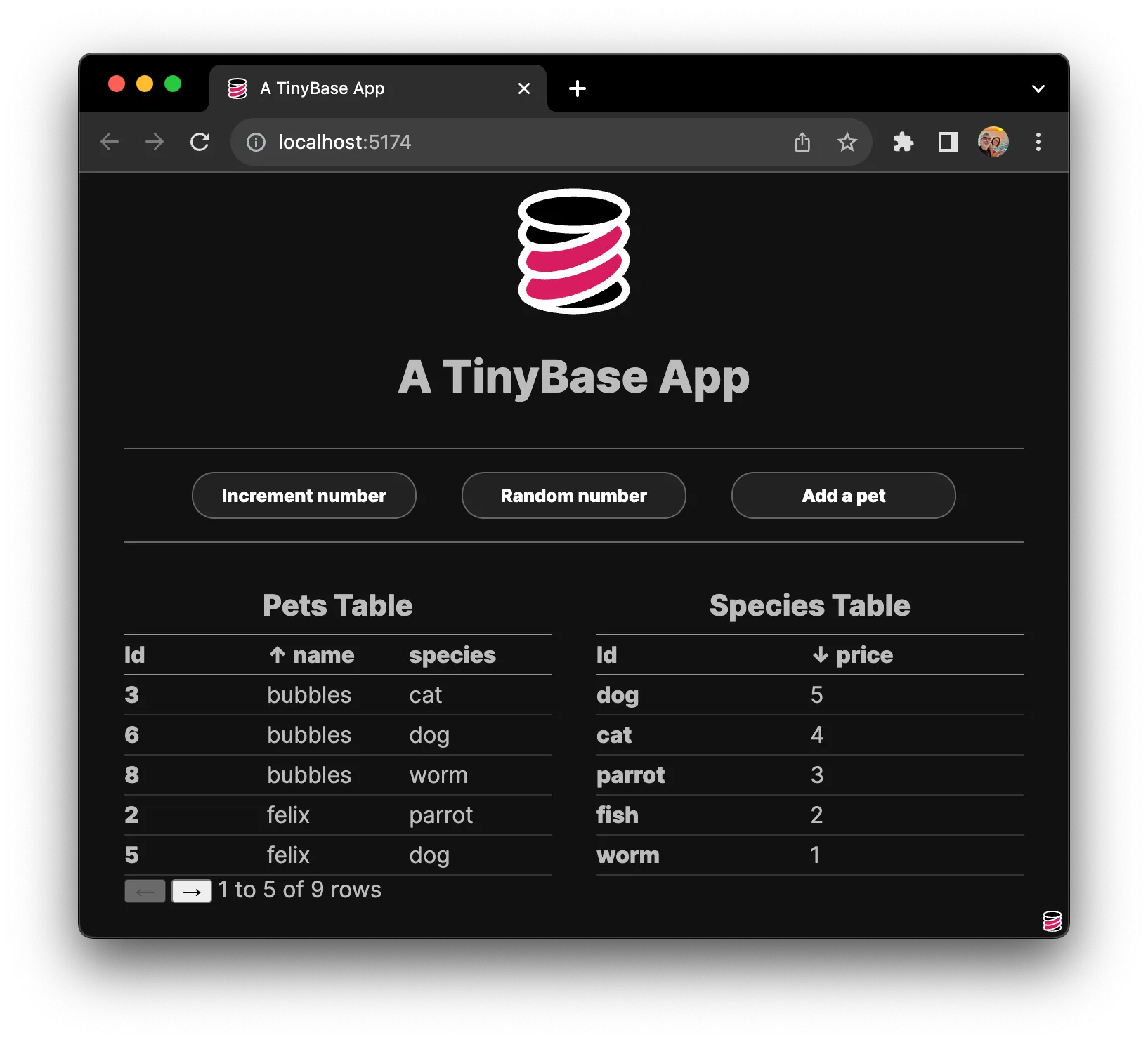 TinyBase app
